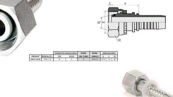 Imagen de HEMBRA RECTO M16 X 1,5-08 04 1/4'' DKO